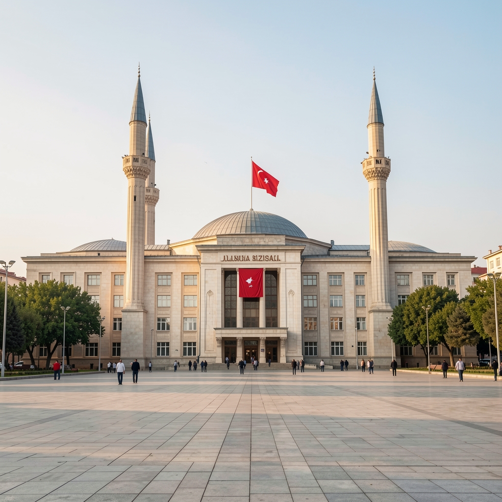 Ankara Kızılay'da modern cam cepheli ofis binası, profesyonel iş ortamı, gün ışığında dışarıdan görünüm