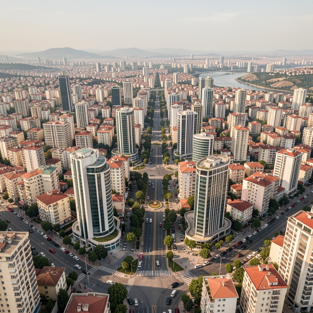 Ankara Çankaya ilçesi Kızılay semti hava fotoğrafı, yoğun şehir merkezi görünümü modern binalar ve ana caddeler